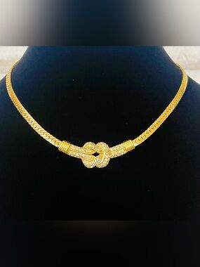 Swarovski Gold Knot Necklace with Crystal Accents 16” Long